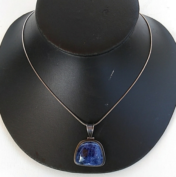 SouthWestern Sterling Silver Large Blue Natural Gemstone Necklace